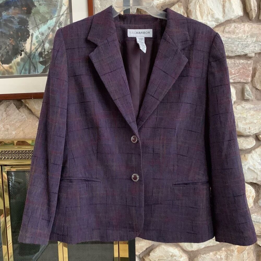 Sag harbor women’s purple plaid blazer size 16 Dark Academia,, Retro Preppy, Lib